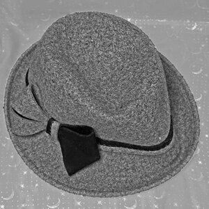 GALLIANO SORBATTI Fedora Style 100% Gray Wool 𝐇𝐀𝐓 Short Brim Black Bow ITALY